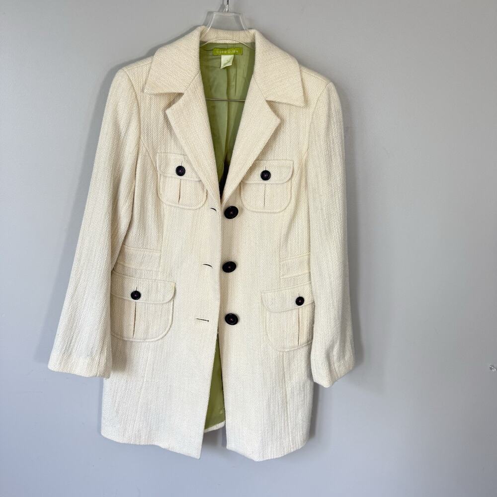 Sigrid Olsen Pea Coat Jacket Size S Cream White Wool Blend Classy Chic Elegant